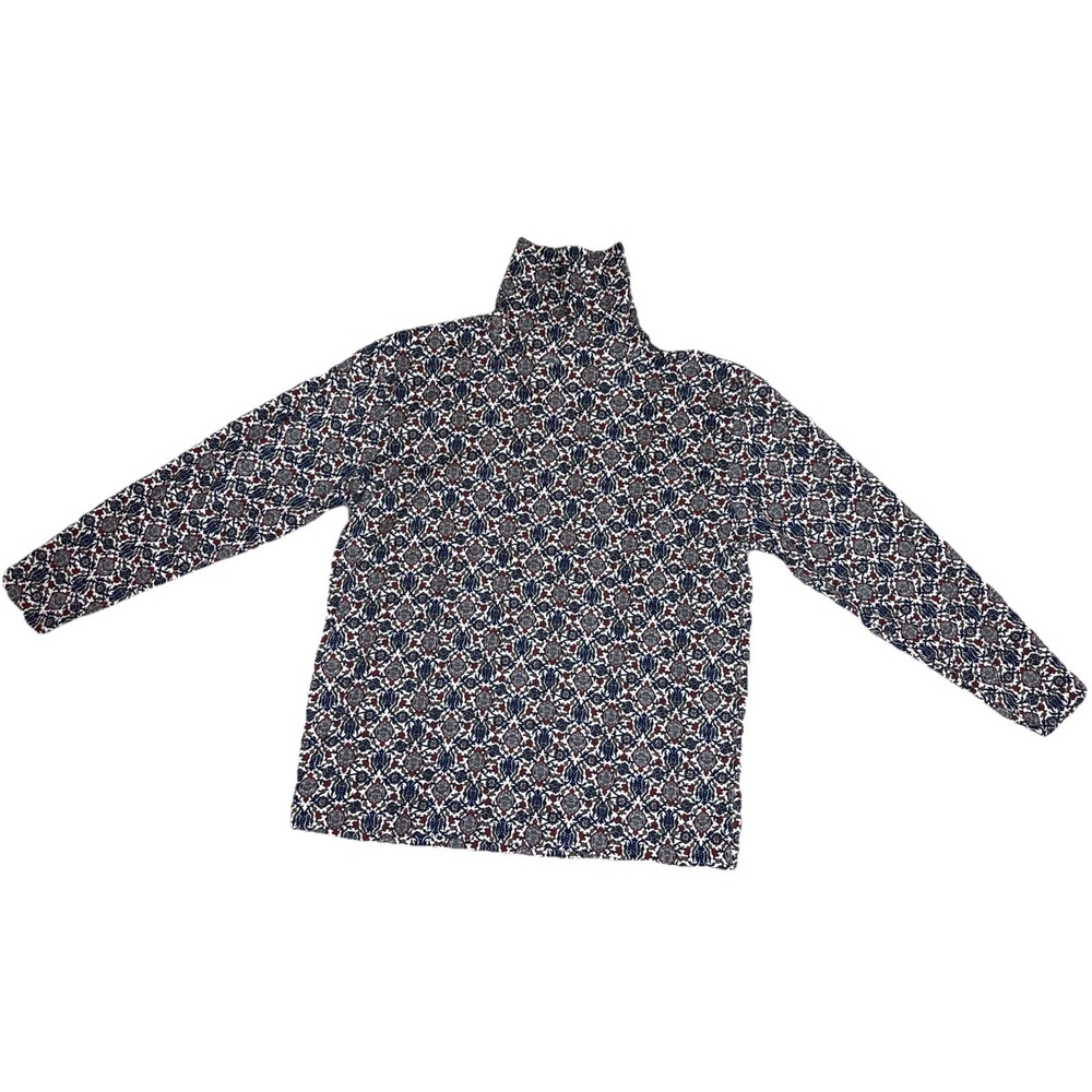 Vintage Sunriver Shirt Women's Sz S Turtleneck Paisley‎ Long Sleeve Blue& Ivory